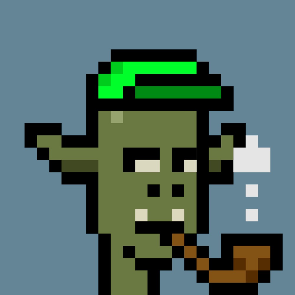 Punklin pixel-art character with green knit cap and pipe